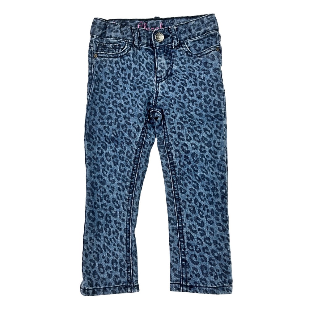 Cherokee Girls 2T Skinny Moulant Jeans Blue Leopard Print Adjustable Waist